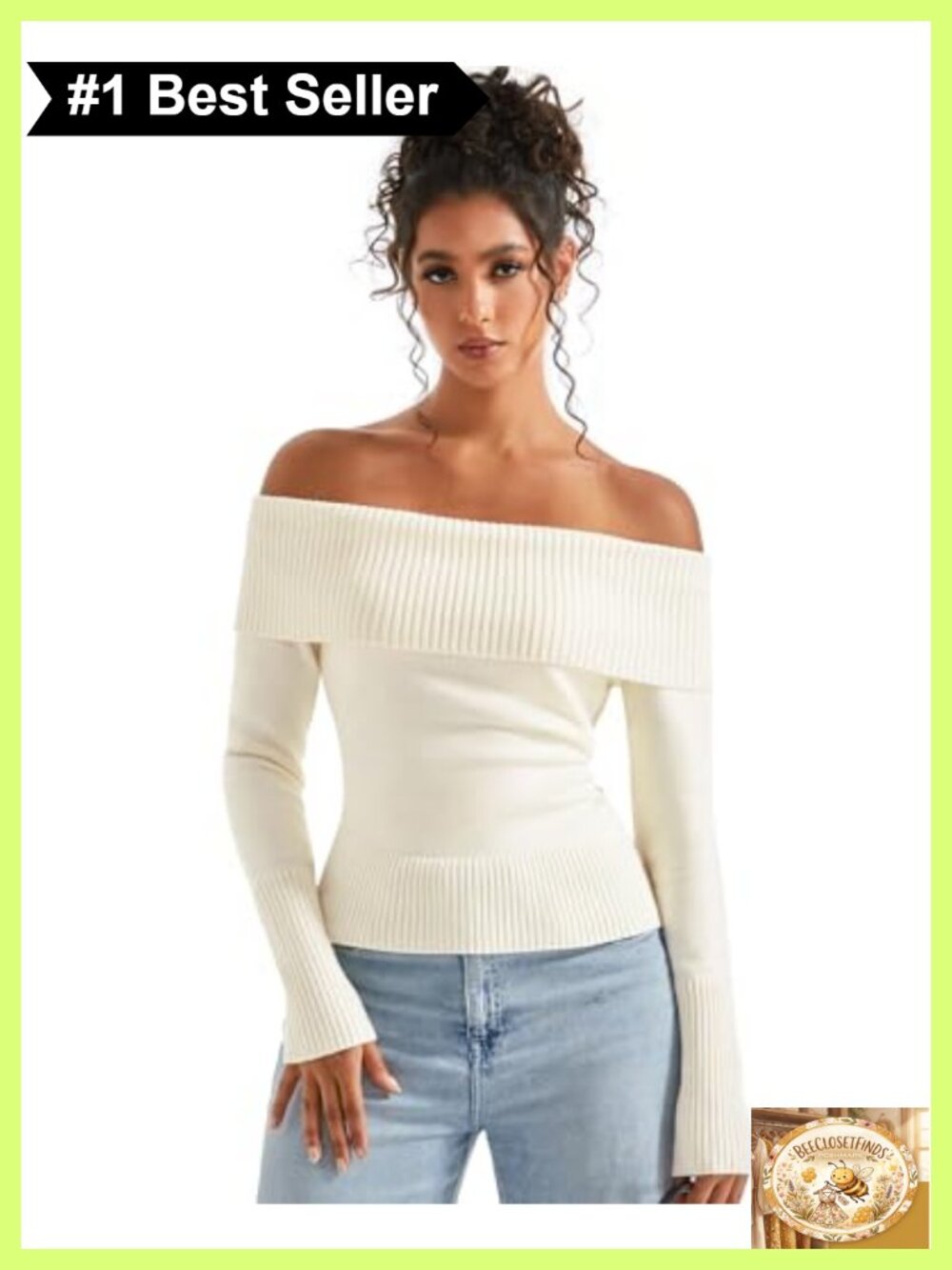 Off Shoulder Ribbed Knit Sweater Long Sleeve Pullover Top